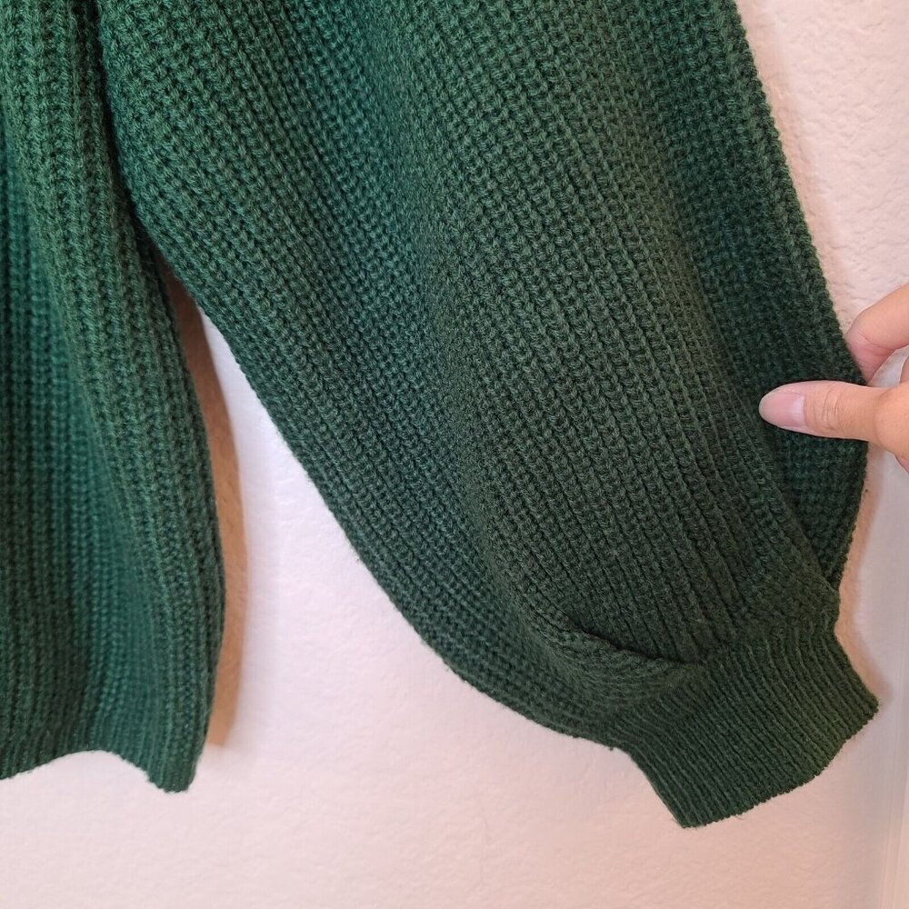 Zaful Sweater Womens Free Size Dark Green Knitted Lantern Sleeve Slouchy Casual - Picture 7 of 12